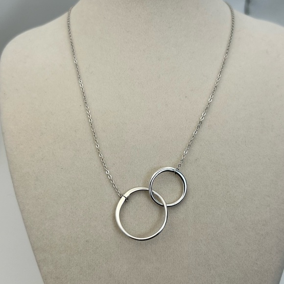 925 Sterling Silver Jewelry - Sterling Silver Double Circle Necklace 18" Dainty Round Link Adjustable Chain